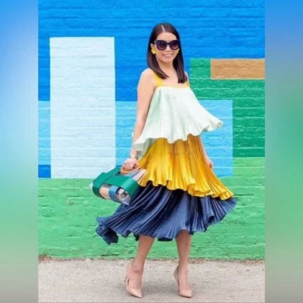 Anthropologie Guapa Pleated Color Block Dress